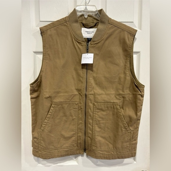 American Eagle AE Men’s Large Workwear Vest Tan Cotton Canvas Rancher Lined NWT